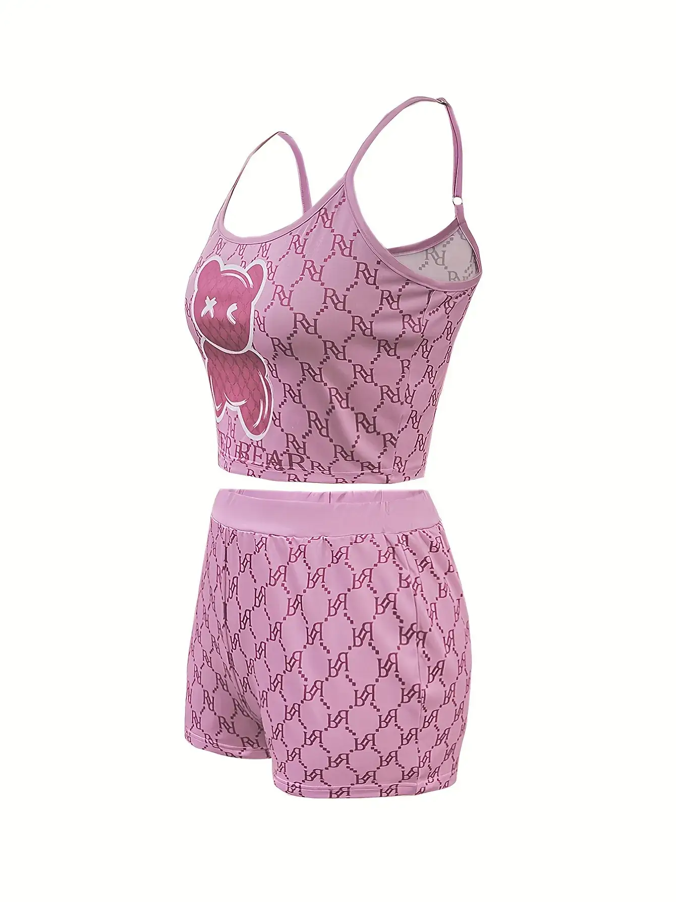 Pink Bear Print Sling Shorts Set for Women — feature 9