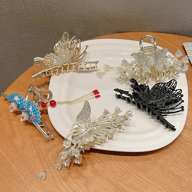 Japanese Korean Butterfly Hairpin Clip Black Gold Large Non-Slip - Image 9