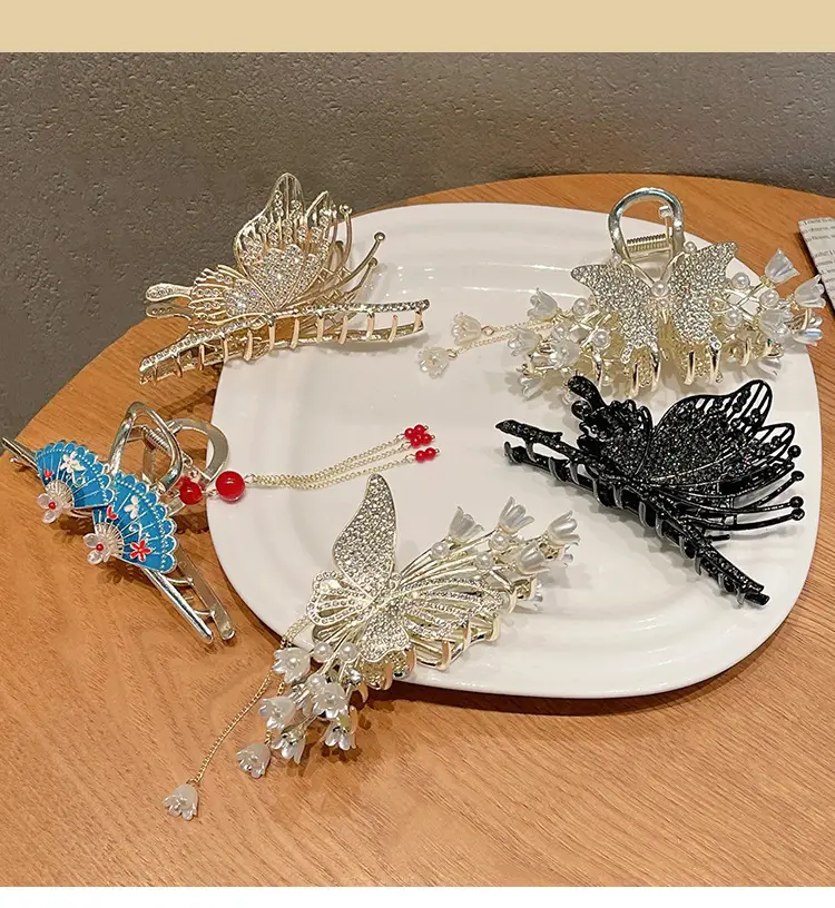 Japanese Korean Butterfly Hairpin Clip Black Gold Large Non-Slip — feature 1