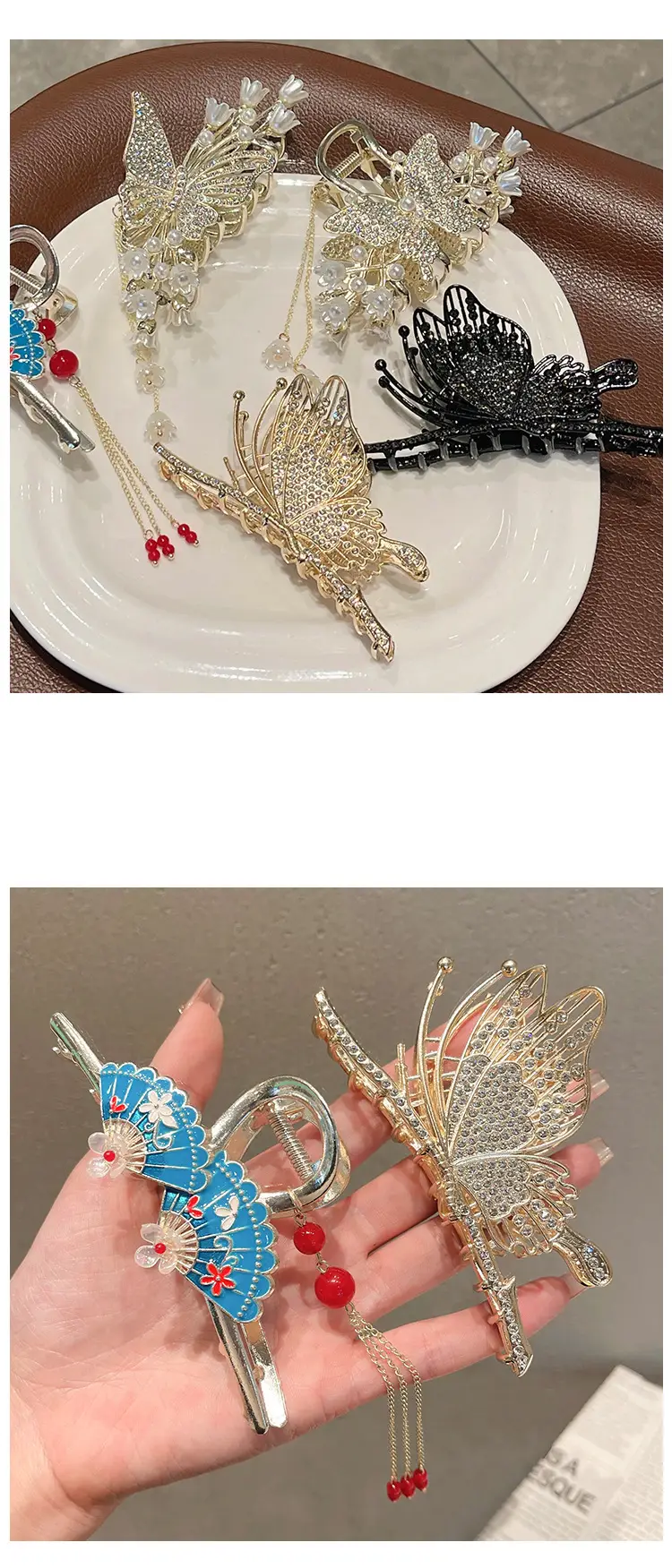 Japanese Korean Butterfly Hairpin Clip Black Gold Large Non-Slip — feature 5