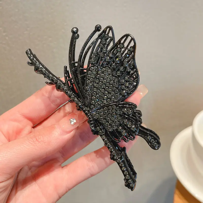Japanese Korean Butterfly Hairpin Clip Black Gold Large Non-Slip - Image 2