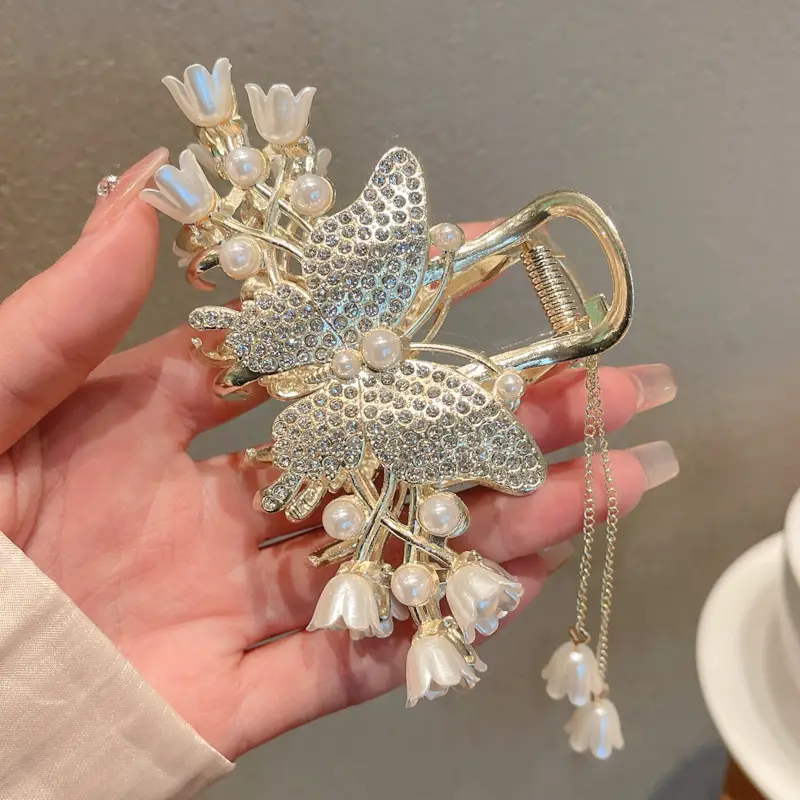 Japanese Korean Butterfly Hairpin Clip Black Gold Large Non-Slip - Image 4