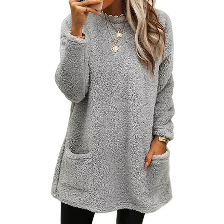 Long Sleeve Flap Pocket Sweatshirt Top for Women - Image 2