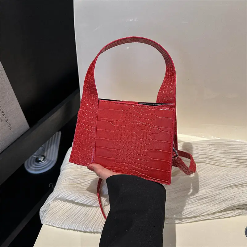 Red Croc Embroidered Shoulder Bag for Women - Image 10