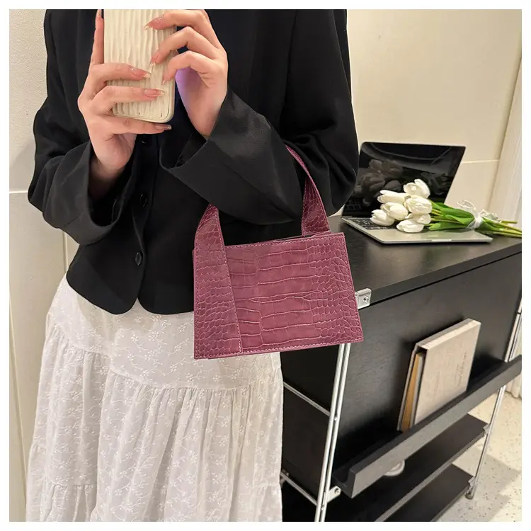 Red Croc Embroidered Shoulder Bag for Women — feature 15