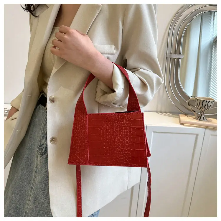 Red Croc Embroidered Shoulder Bag for Women — feature 7