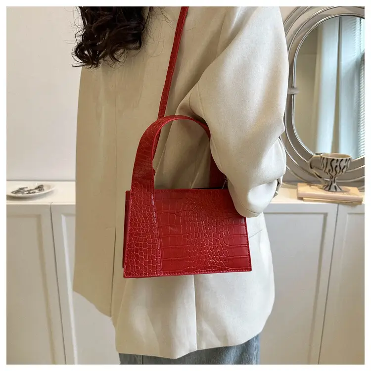 Red Croc Embroidered Shoulder Bag for Women — feature 8
