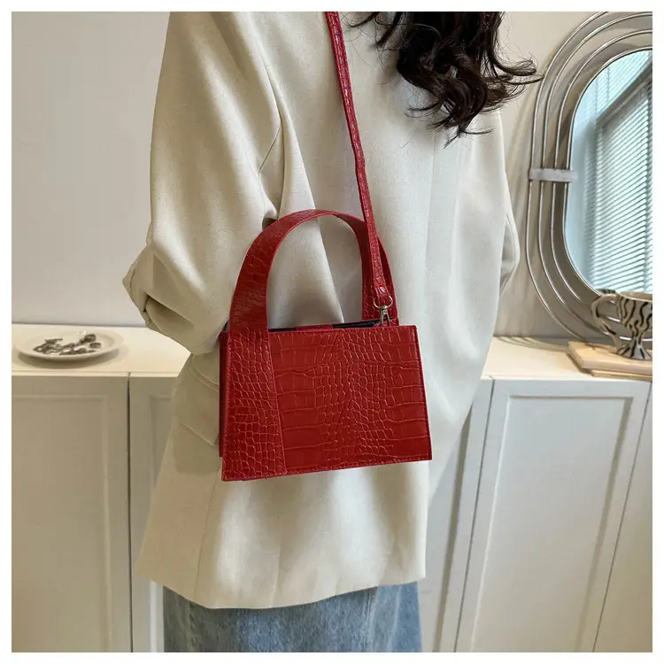 Red Croc Embroidered Shoulder Bag for Women — feature 9