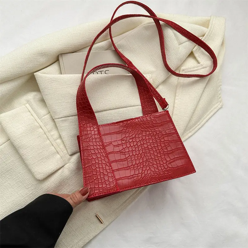Red Croc Embroidered Shoulder Bag for Women - Image 3