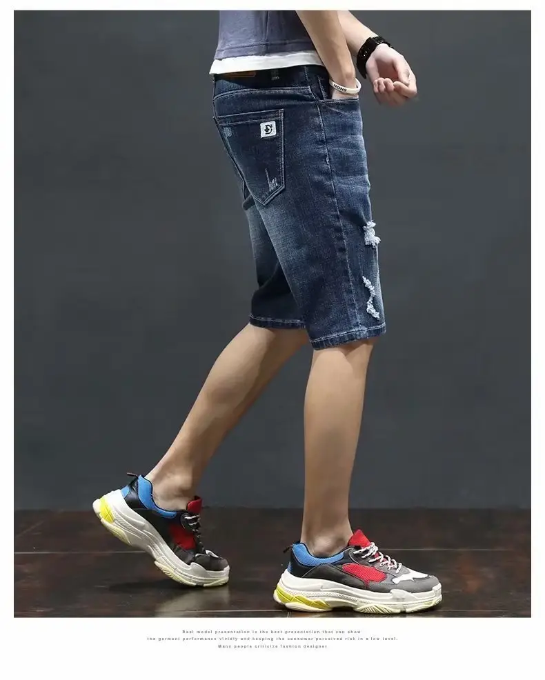 Men's Japanese Denim Shorts with Holes Mid-Length Casual Pants — feature 11