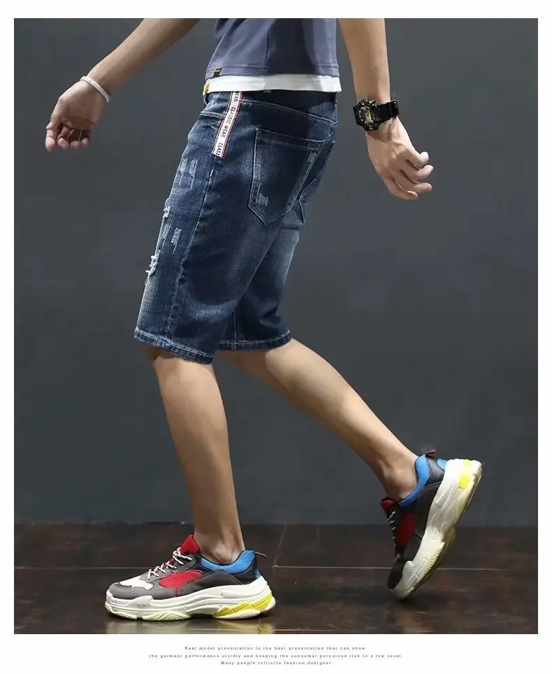 Men's Japanese Denim Shorts with Holes Mid-Length Casual Pants — feature 8