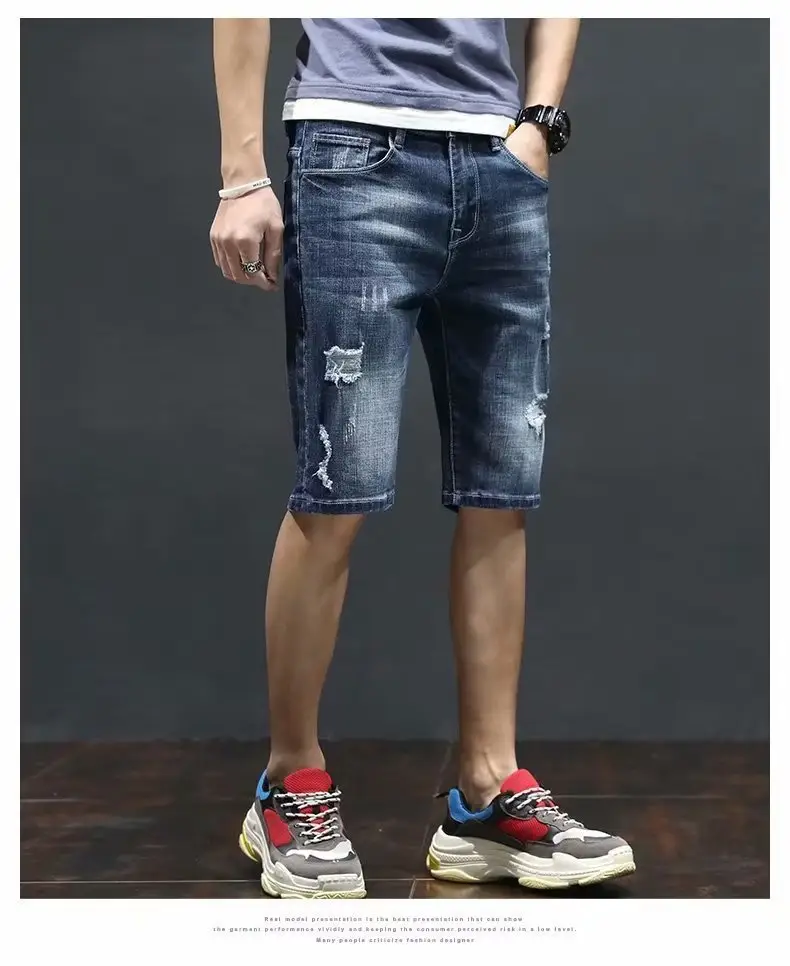 Men's Japanese Denim Shorts with Holes Mid-Length Casual Pants — feature 9