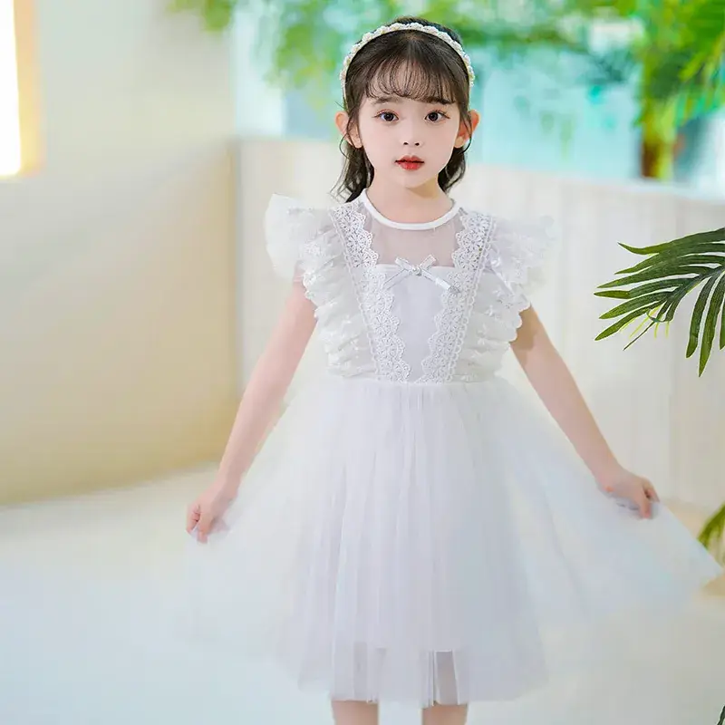 White Lace Princess Dress for Girls Summer - Image 4