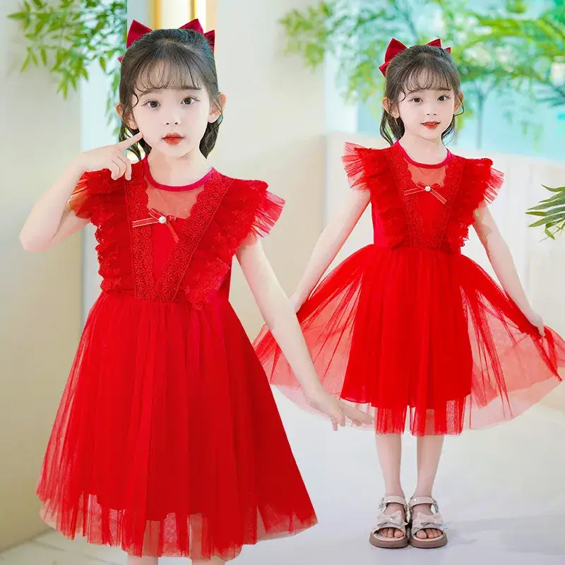 White Lace Princess Dress for Girls Summer - Image 2