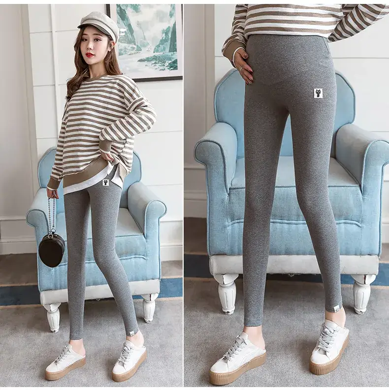 Pregnant Women's Grey Nine Point Leggings — feature 4