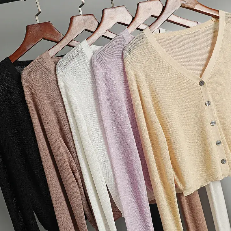Women's Pink Knitted Cardigan with Hollow Out Sleeves
