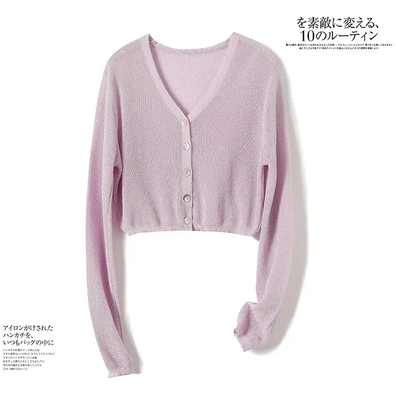 Women's Pink Knitted Cardigan with Hollow Out Sleeves