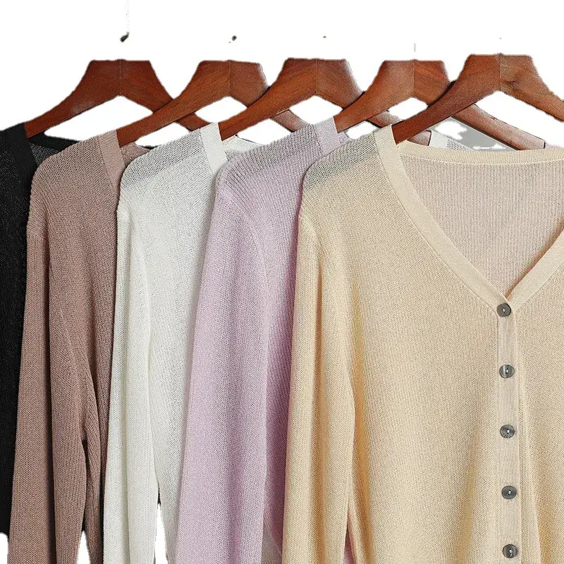 Women's Pink Knitted Cardigan with Hollow Out Sleeves