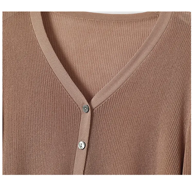Women's Pink Knitted Cardigan with Hollow Out Sleeves — feature 17