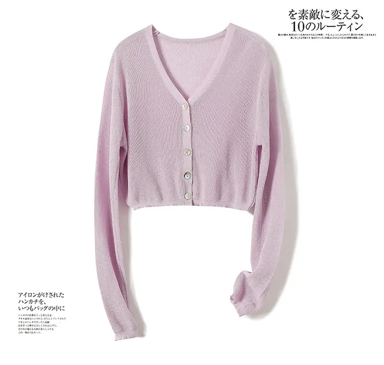 Women's Pink Knitted Cardigan with Hollow Out Sleeves — feature 20