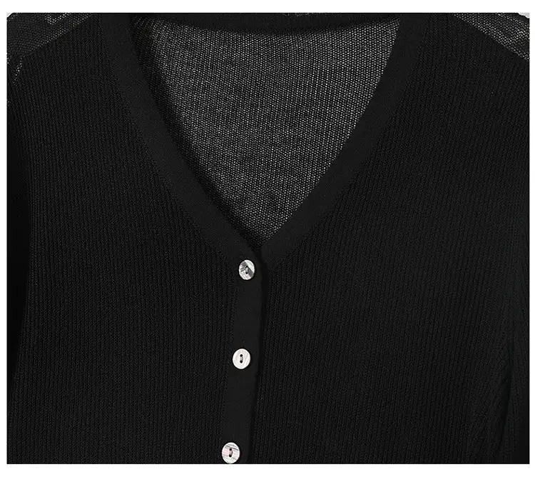 Women's Pink Knitted Cardigan with Hollow Out Sleeves — feature 26
