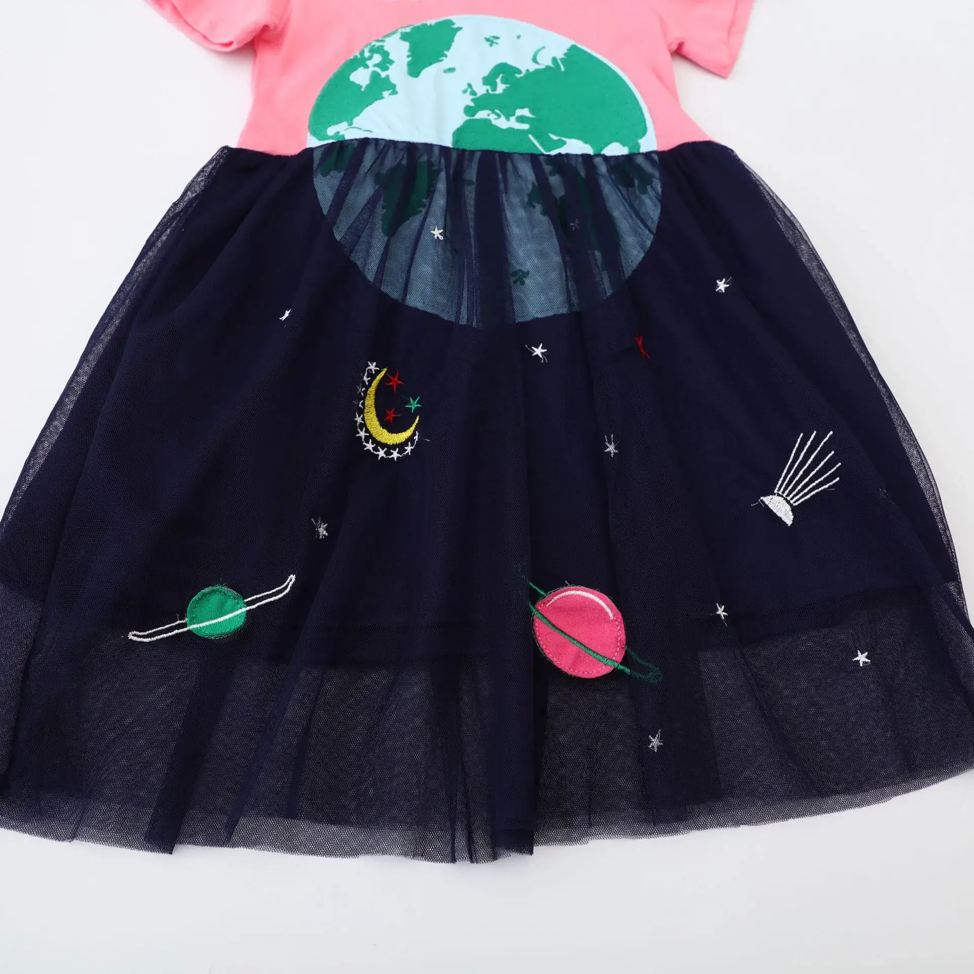 Girls Mesh Embroidered Dress Pink Blue Summer - Image 2