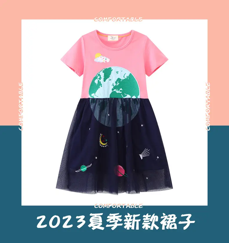 Girls Mesh Embroidered Dress Pink Blue Summer — feature 2