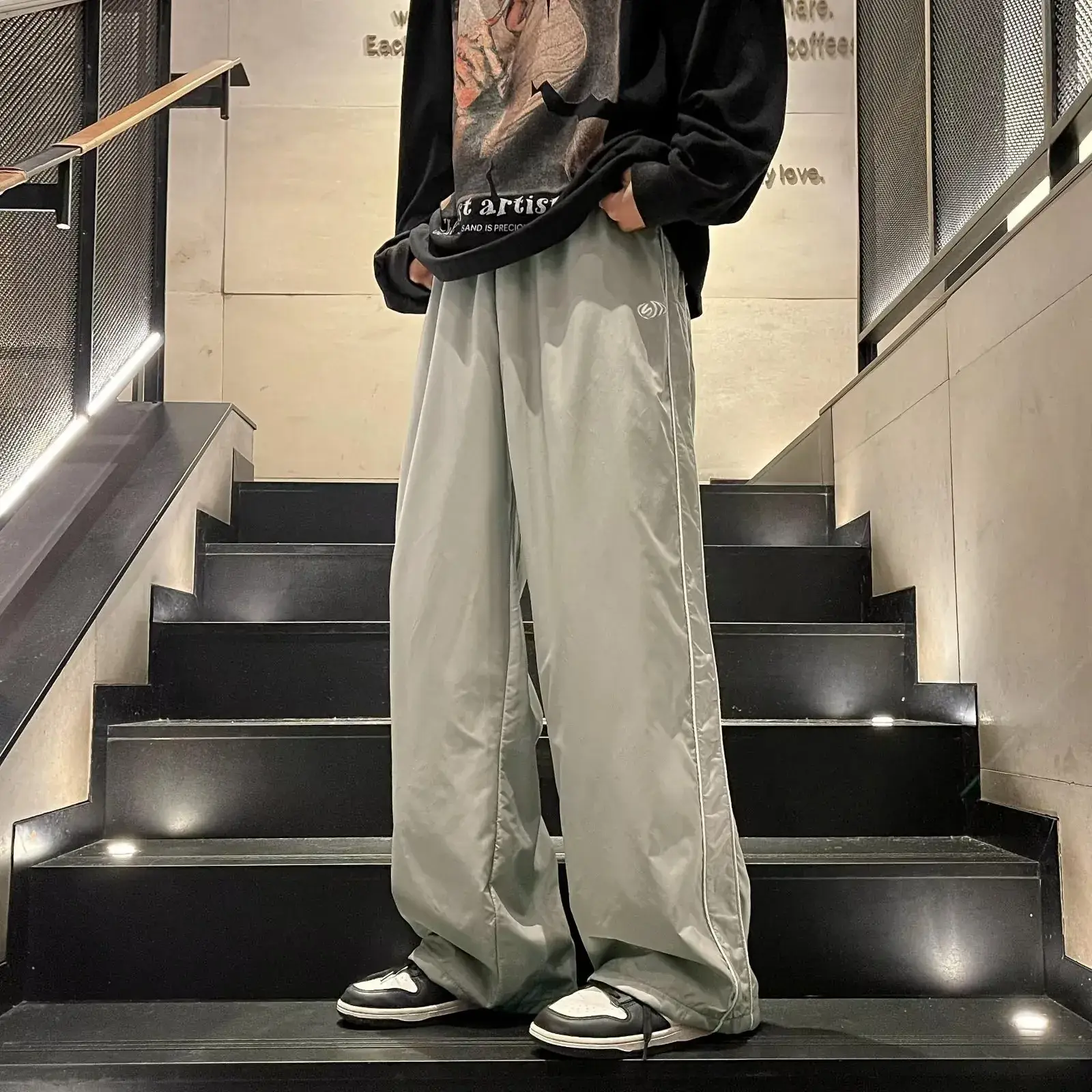Men's Striped Loose Straight Pants Spring Summer Casual Hong Kong Style - Image 2