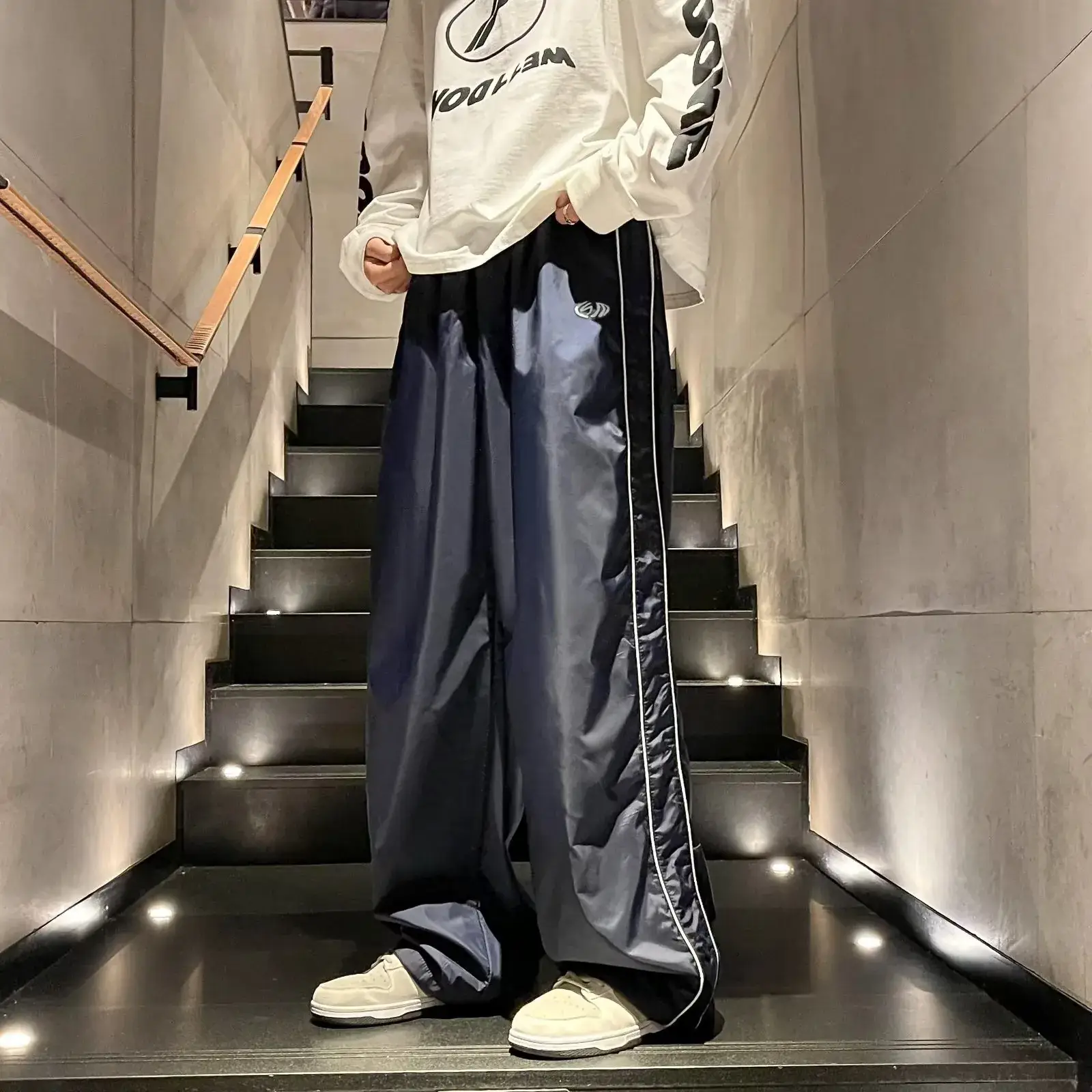 Men's Striped Loose Straight Pants Spring Summer Casual Hong Kong Style - Image 3