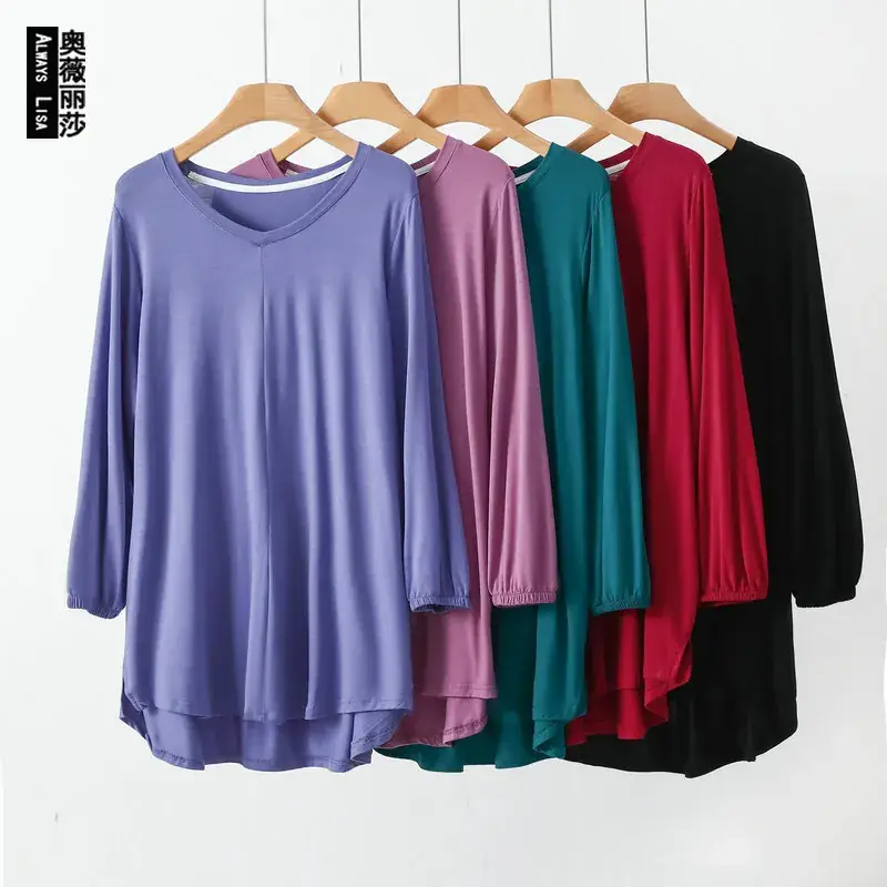 Women's V-Neck Blue Modal T-Shirt Extra Large - Image 12