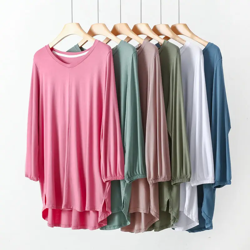 Women's V-Neck Blue Modal T-Shirt Extra Large — feature 2