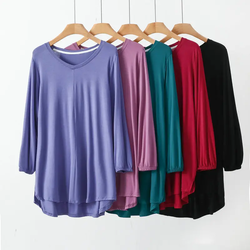Women's V-Neck Blue Modal T-Shirt Extra Large — feature 3