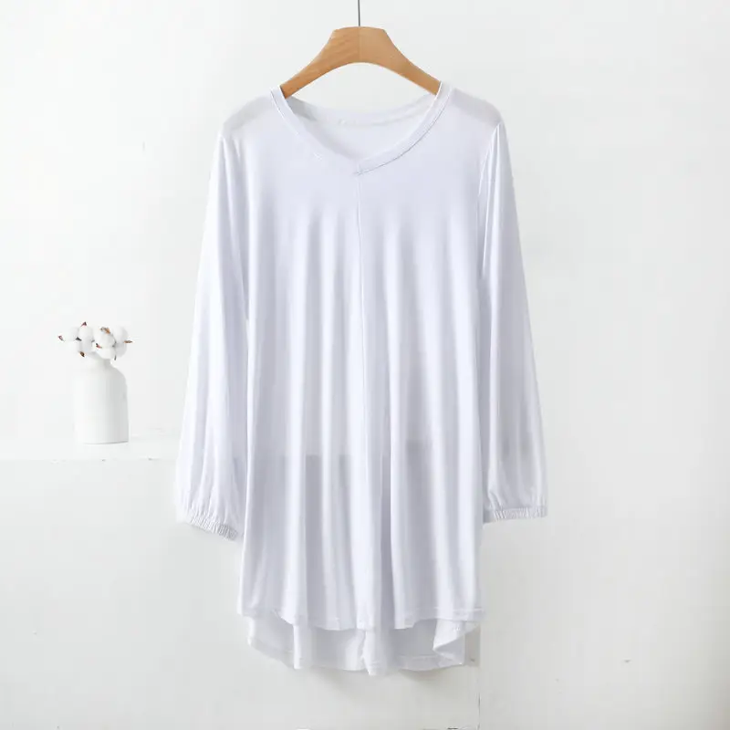 Women's V-Neck Blue Modal T-Shirt Extra Large — feature 7