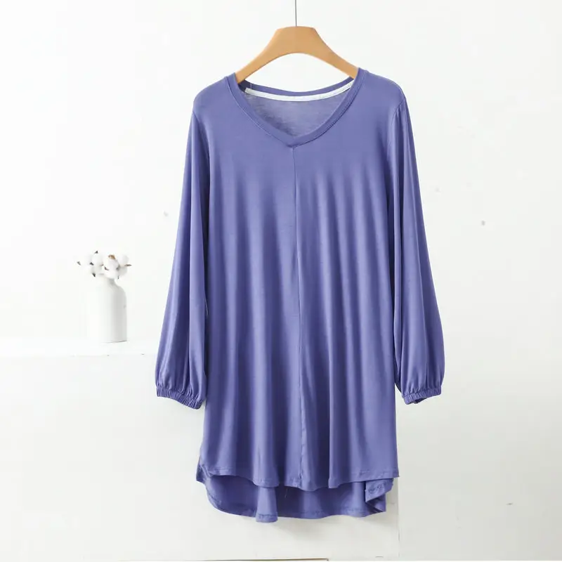 Women's V-Neck Blue Modal T-Shirt Extra Large — feature 9