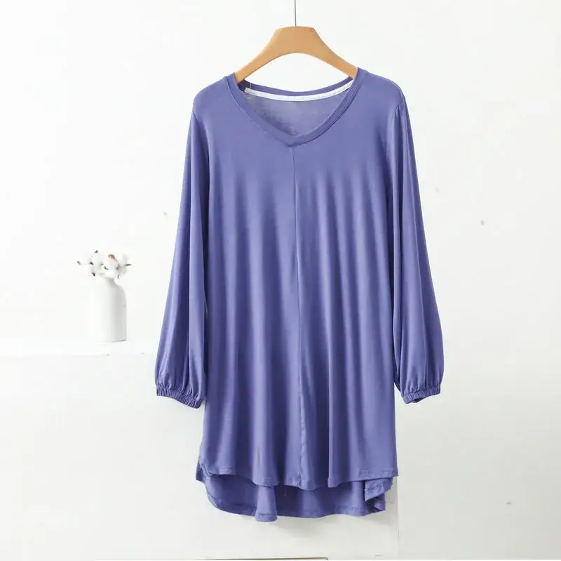 Women's V-Neck Blue Modal T-Shirt Extra Large - Image 3
