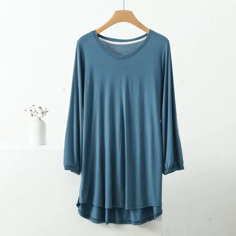 Women's V-Neck Blue Modal T-Shirt Extra Large - Image 4