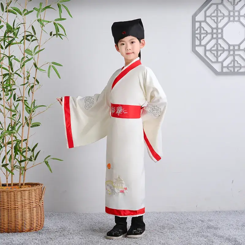 Children Hanfu Dress Red White Spring Suit for Girls