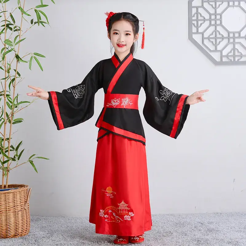 Children Hanfu Dress Red White Spring Suit for Girls