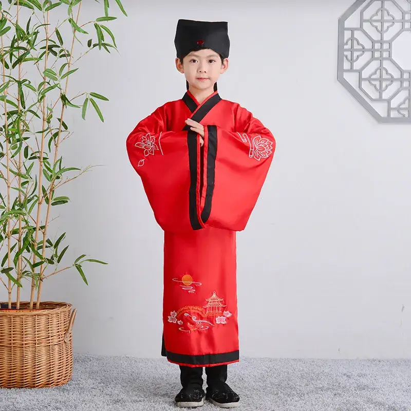 Children Hanfu Dress Red White Spring Suit for Girls