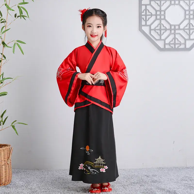 Children Hanfu Dress Red White Spring Suit for Girls