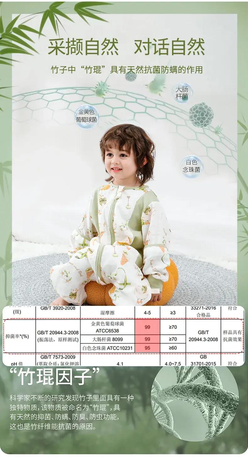 Baby Bamboo Fiber Split-Leg Sleeping Bag with Detachable Sleeves — feature 5
