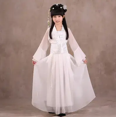 Girls Pink Hanfu Guzheng Performance Costume
