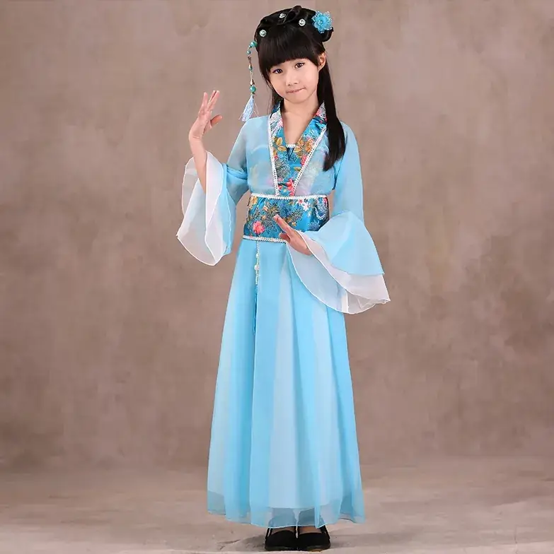 Girls Pink Hanfu Guzheng Performance Costume