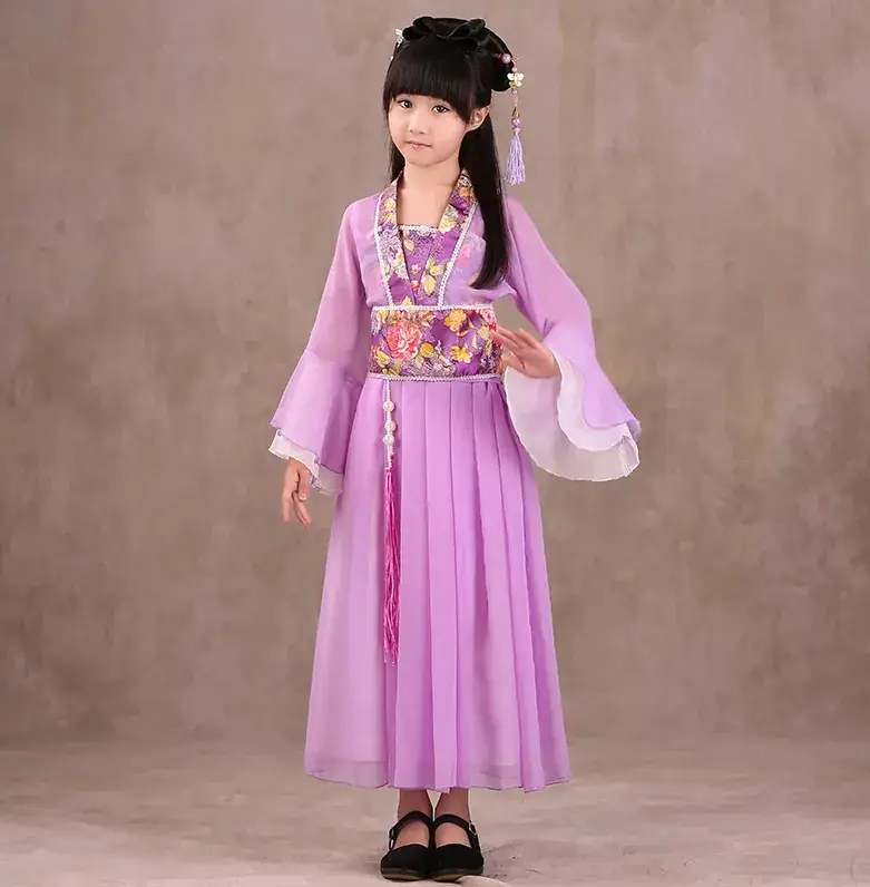 Girls Pink Hanfu Guzheng Performance Costume