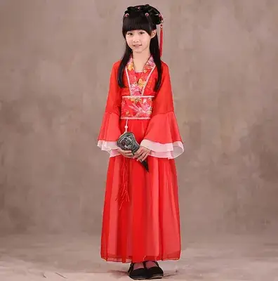 Girls Pink Hanfu Guzheng Performance Costume