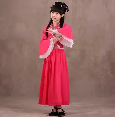 Girls Pink Hanfu Guzheng Performance Costume