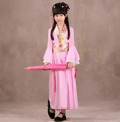 Girls Pink Hanfu Guzheng Performance Costume