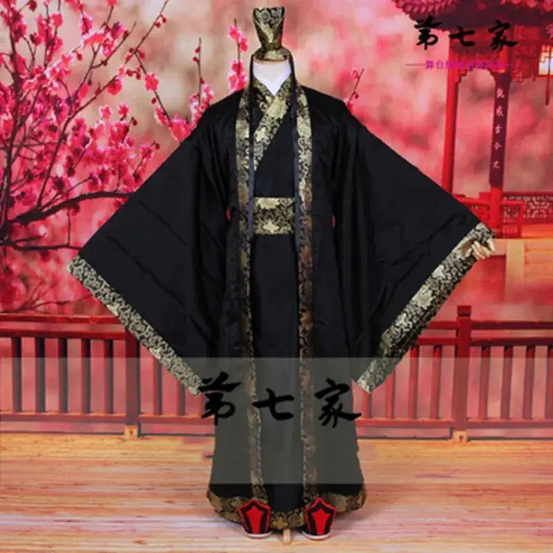 Ancient Hanfu Men's Costume Scholar with Belt and Cap - Image 13