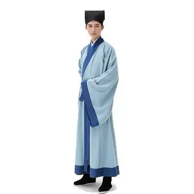 Ancient Hanfu Men's Costume Scholar with Belt and Cap - Image 16