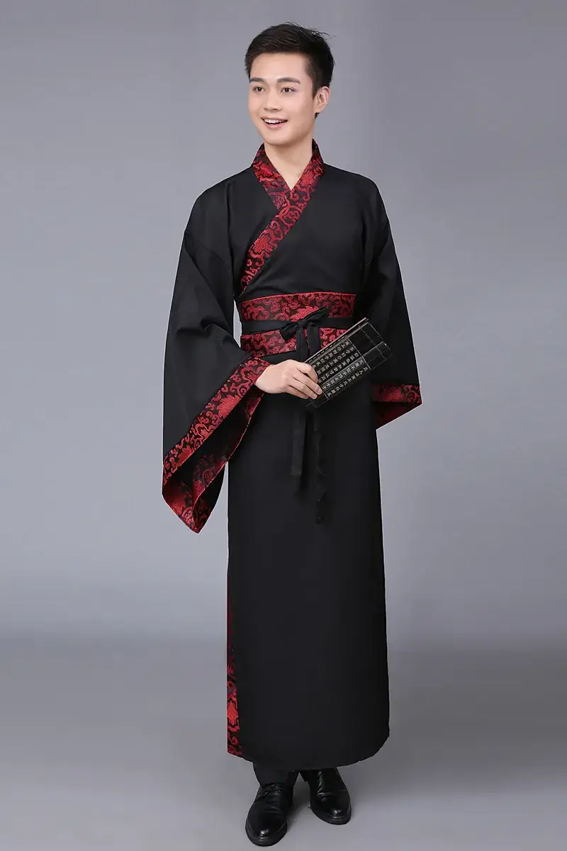 Ancient Hanfu Men's Costume Scholar with Belt and Cap - Image 10
